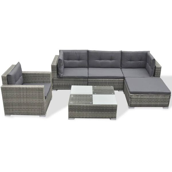 vidaXL Salon de jardin 6 pcs avec coussins r&eacute;sine tress&eacute;e gris