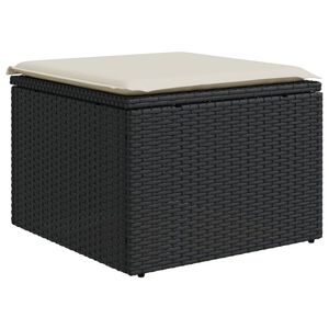 vidaXL Tabouret de jardin avec coussin noir 55x55x37 cm r&eacute;sine tress&eacute;e