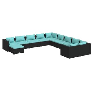 vidaXL Salon de jardin 11 pcs avec coussins R&eacute;sine tress&eacute;e Noir