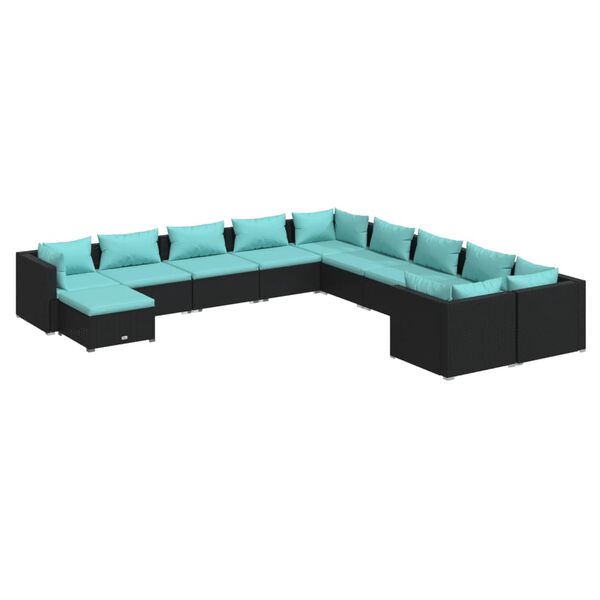 vidaXL Salon de jardin 11 pcs avec coussins R&eacute;sine tress&eacute;e Noir
