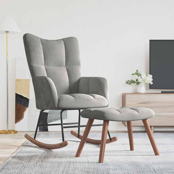 vidaXL Chaise à bascule avec repose-pied Gris clair Velours