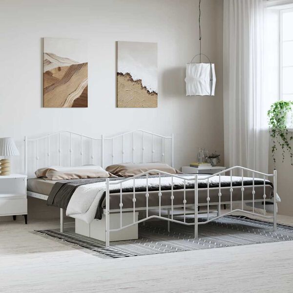 vidaXL Cadre de lit métal sans matelas et pied de lit blanc 193x203 cm