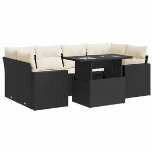 vidaXL Salon de jardin 7 pcs avec coussins noir r&eacute;sine tress&eacute;e