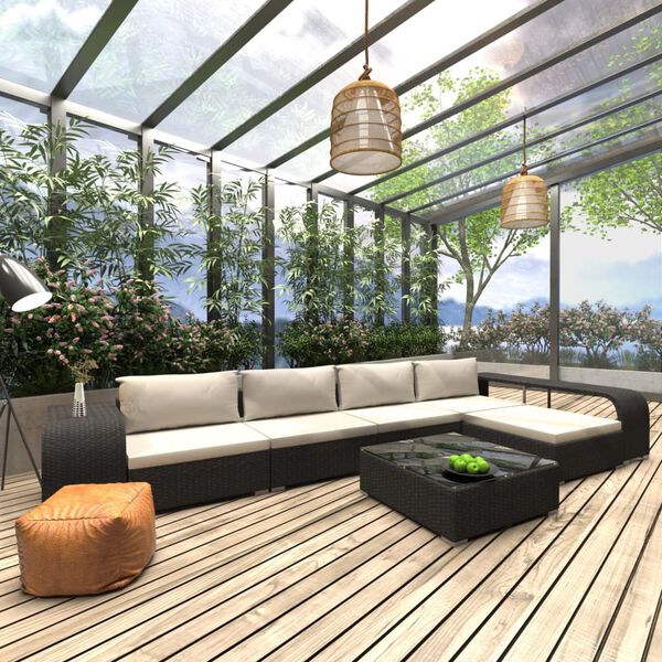 vidaXL Salon de jardin 8 pcs avec coussins r&eacute;sine tress&eacute;e noir