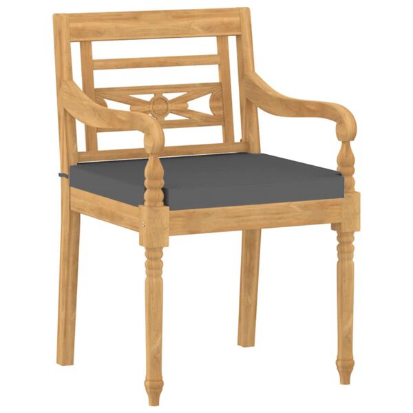vidaXL Chaises Batavia lot de 4 avec coussins Bois de teck solide