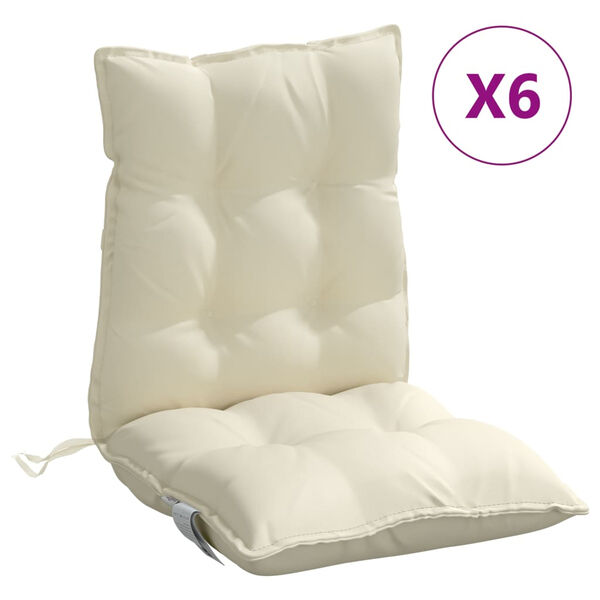 vidaXL Coussins de chaise &agrave; dossier bas lot de 6 cr&egrave;me tissu oxford