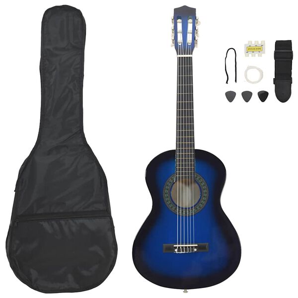 vidaXL Jeu de guitare classique pour débutants 8 pcs bleu 1/2 34"