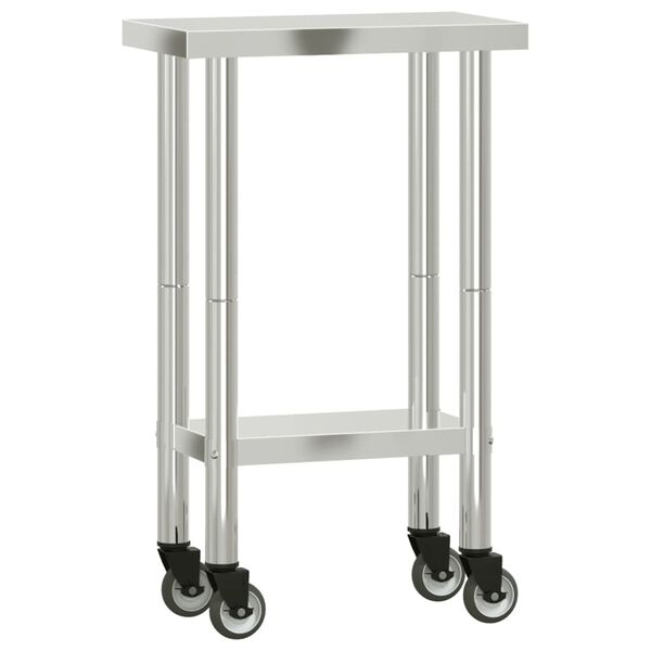 vidaXL Table de travail de cuisine avec roues 55x30x85 cm inox