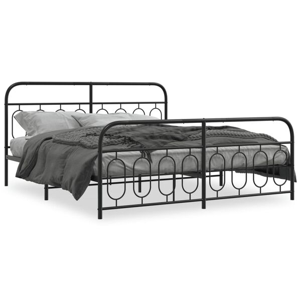 vidaXL Cadre de lit métal sans matelas avec pied de lit noir 193x203cm