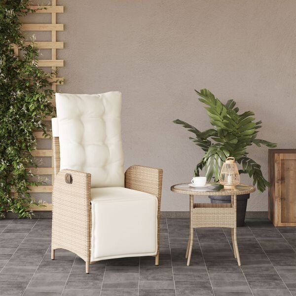 vidaXL Chaise inclinable de jardin et repose-pied beige r&eacute;sine tress&eacute;e