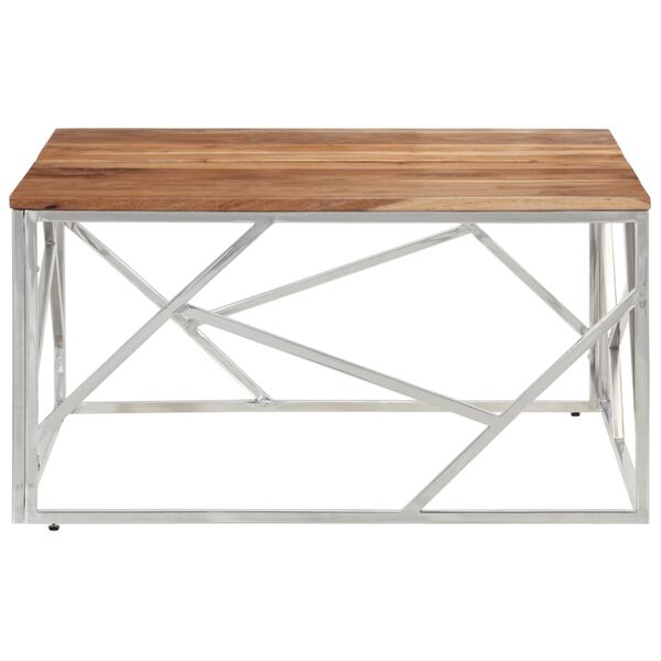 vidaXL Table basse argenté acier inoxydable et bois massif d'acacia
