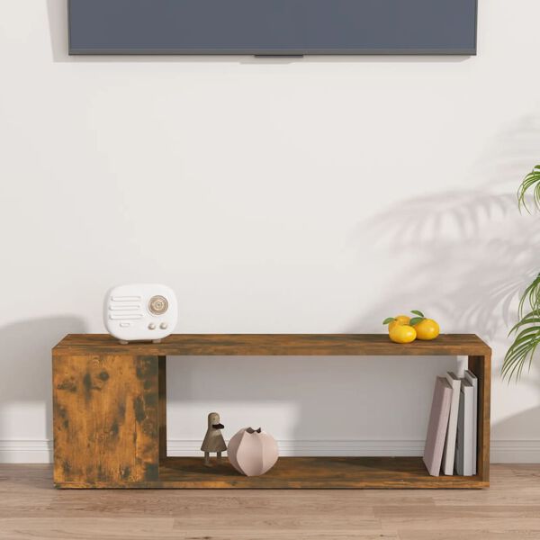 vidaXL Meuble TV Chêne fumé 100x24x32 cm Bois d'ingénierie