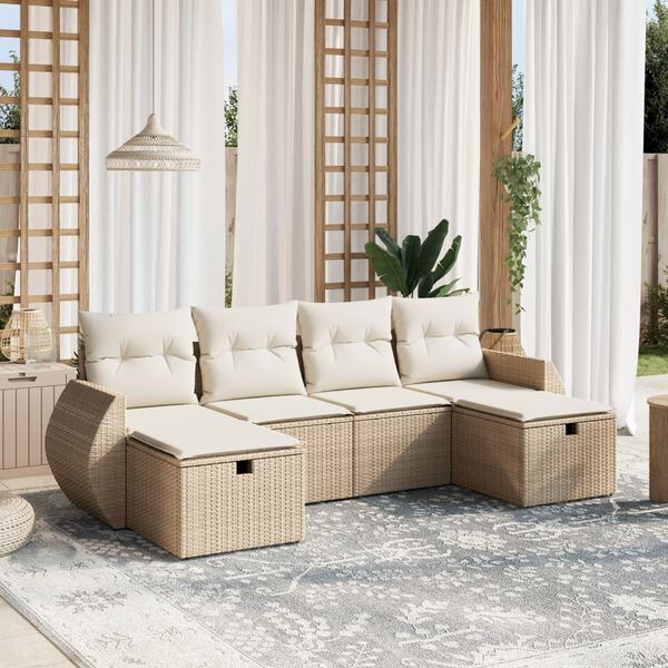 vidaXL Salon de jardin avec coussins 6 pcs beige r&eacute;sine tress&eacute;e