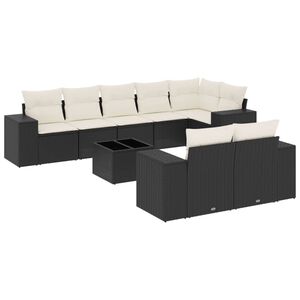vidaXL Salon de jardin 9 pcs avec coussins noir r&eacute;sine tress&eacute;e