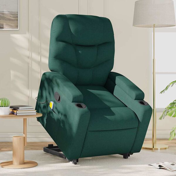 vidaXL Fauteuil inclinable de massage vert fonc&eacute; tissu