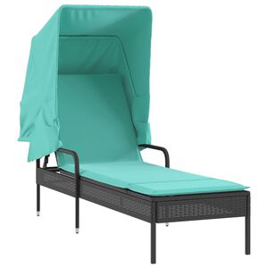 vidaXL Chaise longue avec auvent noir résine tressée
