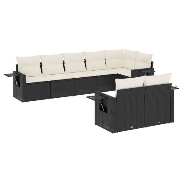 vidaXL Salon de jardin 8 pcs avec coussins noir r&eacute;sine tress&eacute;e