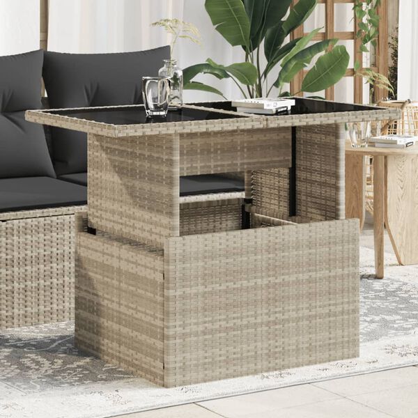 vidaXL Table de jardin dessus en verre gris clair 100x55x73 cm rotin