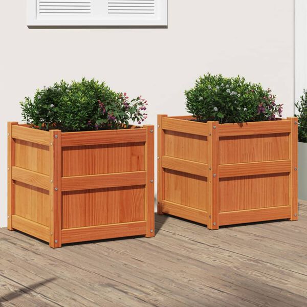 vidaXL Jardini&egrave;res 2 pcs cire marron bois de pin massif