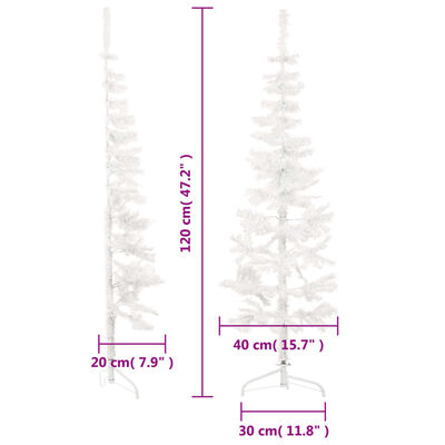 vidaXL Demi sapin de Noël artificiel mince avec support Blanc 120 cm