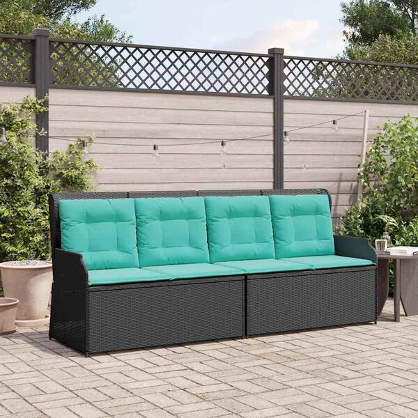 vidaXL Banc de jardin avec coussin Noir Poly rotin