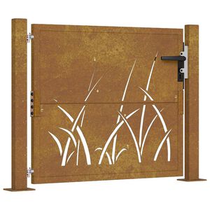 vidaXL Portail de jardin 100x100 cm en acier Corten avec motif gazon