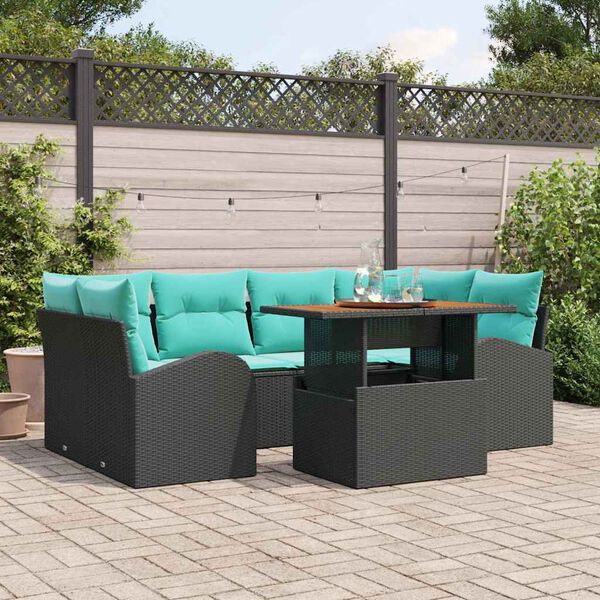 vidaXL Ensemble de canap&eacute; de jardin avec coussin 7 pcs Noir et bleu