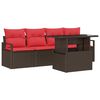 vidaXL Ensemble de canapé de jardin 5 pcs Marron et rouge polyrotin