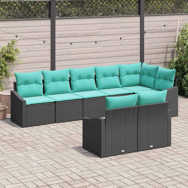 vidaXL Ensemble de canap&eacute; de jardin 9 pcs Noir et turquoise polyrotin