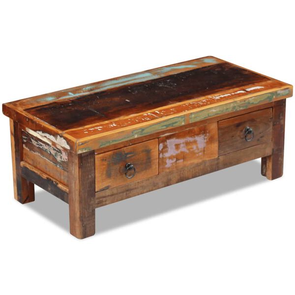 vidaXL Table basse &agrave; tiroirs Bois de r&eacute;cup&eacute;ration 90x45x35 cm