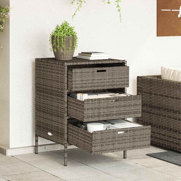 vidaXL Armoire de rangement de jardin et 3 tiroirs gris r&eacute;sine tress&eacute;e