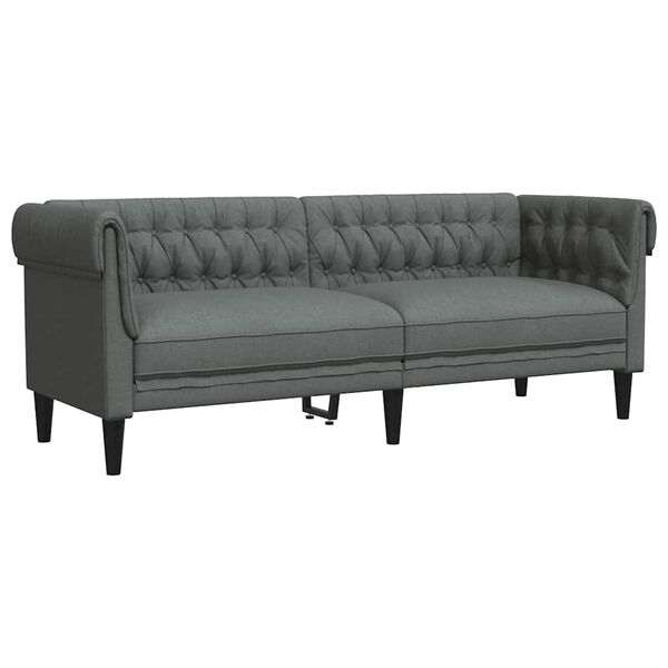 vidaXL Canap&eacute; Chesterfield 3 places gris fonc&eacute; tissu