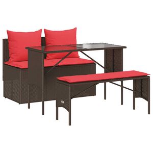 vidaXL Ensemble &agrave; manger de jardin 3 pcs et coussins marron poly rotin