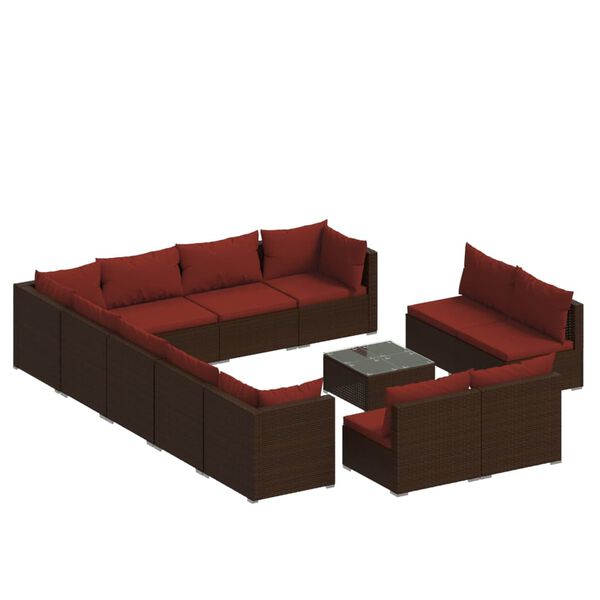 vidaXL Salon de jardin 13 pcs avec coussins Marron R&eacute;sine tress&eacute;e