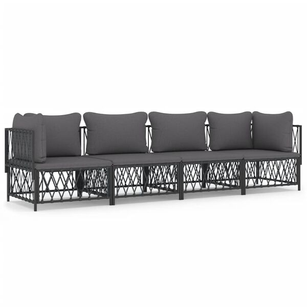 vidaXL Salon de jardin avec coussins 4 pcs anthracite acier