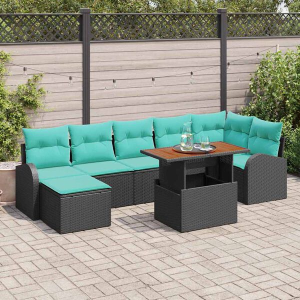 vidaXL Ensemble de canap&eacute; de jardin avec coussin 8 pcs Noir et bleu