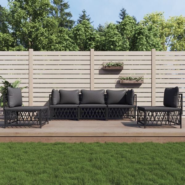 vidaXL Salon de jardin avec coussins 5 pcs anthracite acier