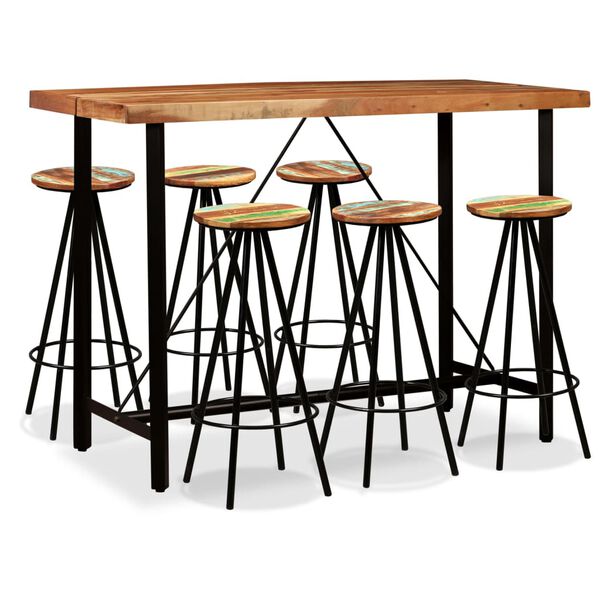 vidaXL Ensemble de bar 7 pcs Bois d'acacia massif et de r&eacute;cup&eacute;ration
