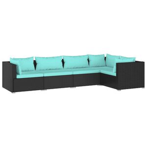 vidaXL Salon de jardin 5 pcs avec coussins R&eacute;sine tress&eacute;e Noir