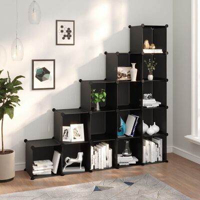 vidaXL Cubes de rangement 15 pcs Noir PP