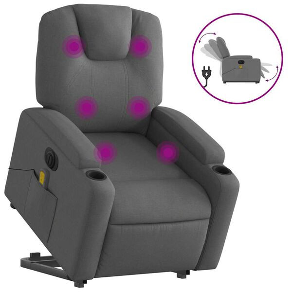 vidaXL Fauteuil inclinable de massage &eacute;lectrique gris fonc&eacute; tissu