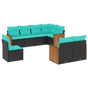 vidaXL Salon de jardin 8 pcs avec coussins noir r&eacute;sine tress&eacute;e