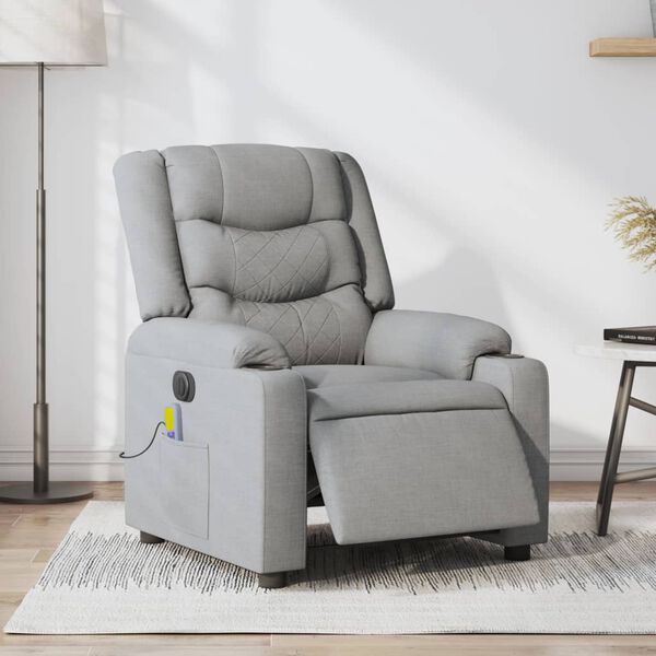 vidaXL Fauteuil inclinable de massage &eacute;lectrique gris clair tissu