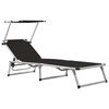 vidaXL Chaise longue pliable avec toit Aluminium et textil&egrave;ne Noir