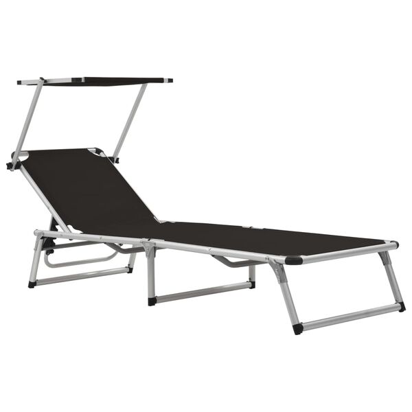 vidaXL Chaise longue pliable avec toit Aluminium et textil&egrave;ne Noir