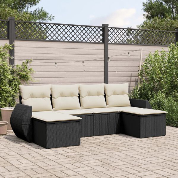 vidaXL Salon de jardin 6 pcs avec coussins noir r&eacute;sine tress&eacute;e