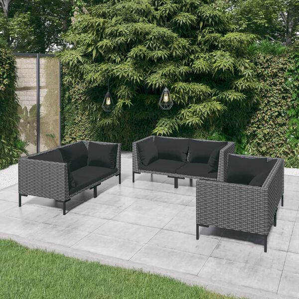 vidaXL Salon de jardin 6 pcs avec coussins R&eacute;sine tress&eacute;e Gris fonc&eacute;