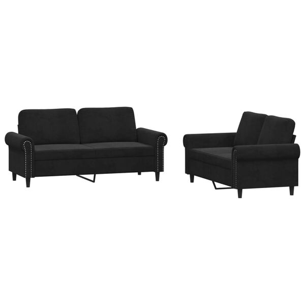 vidaXL Ensemble de canap&eacute;s 2 pcs avec coussins Noir Velours