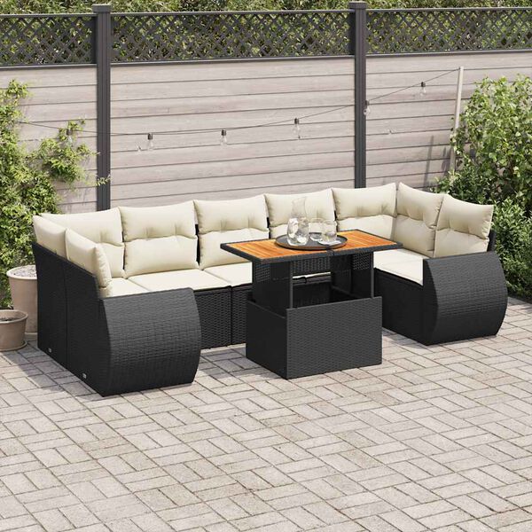 vidaXL Salon de jardin 8 pcs avec coussins noir r&eacute;sine tress&eacute;e