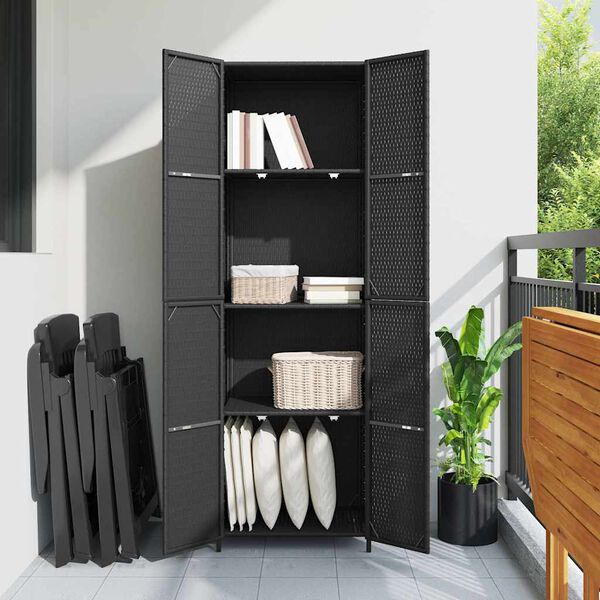 vidaXL Armoire de rangement de jardin Noir 59x40x180 cm R&eacute;sine tress&eacute;e